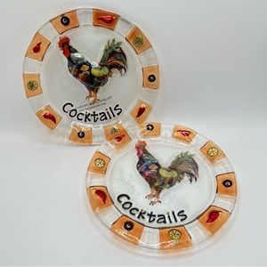 Fused Glass Art Dish Cocktails Rooster Sauce Plate Set 6"